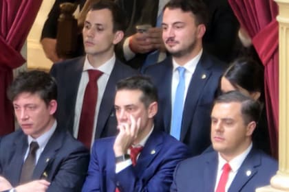 Santiago Caputo en el palco del Congreso junto a Agustín Romo y Daniel Parisini, alias “el Gordo Dan”, Macarena Alifraco